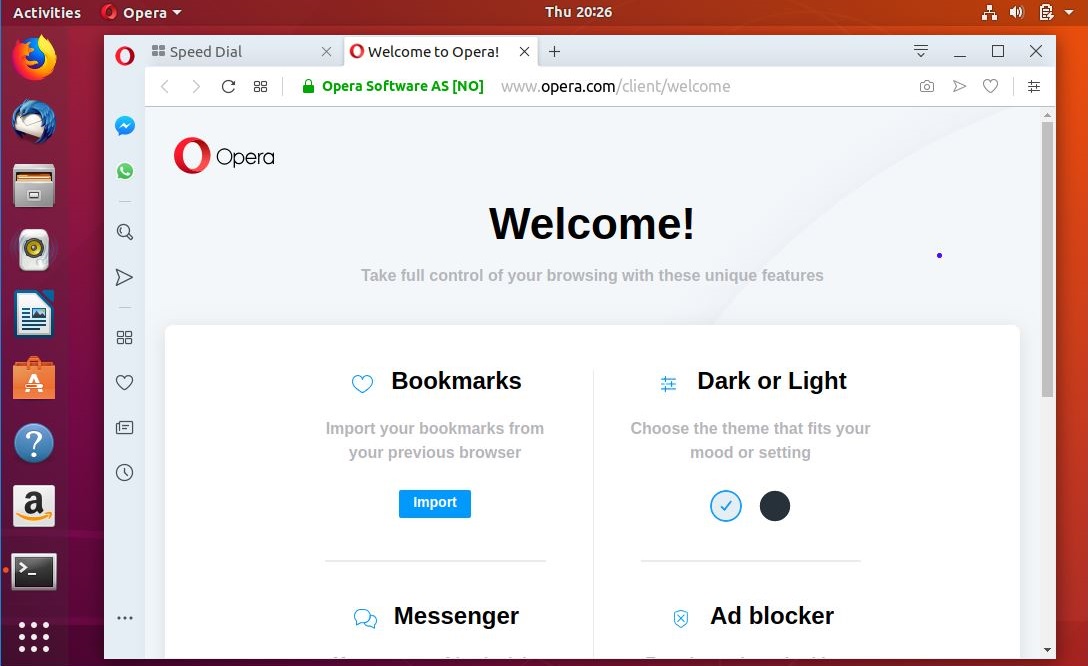Install Opera Browser On Ubuntu 18.04 - Opera Running on Ubuntu 18.04